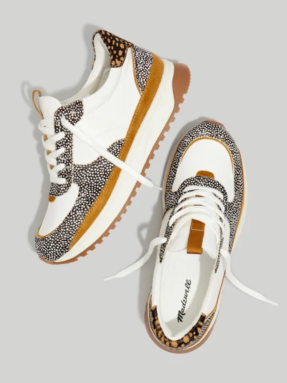 Madewell‎ Kickoff Trainer Sneakers Olive Grove Multi Leather Spots White Tan 9
